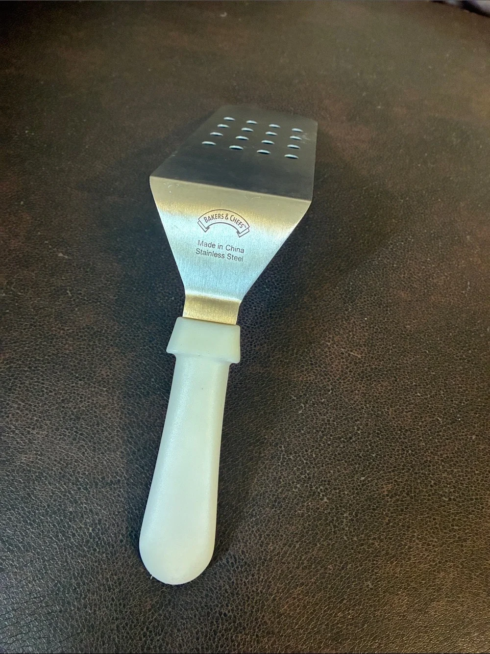 White-Handled Stainless Steel Slotted Turner Spatula